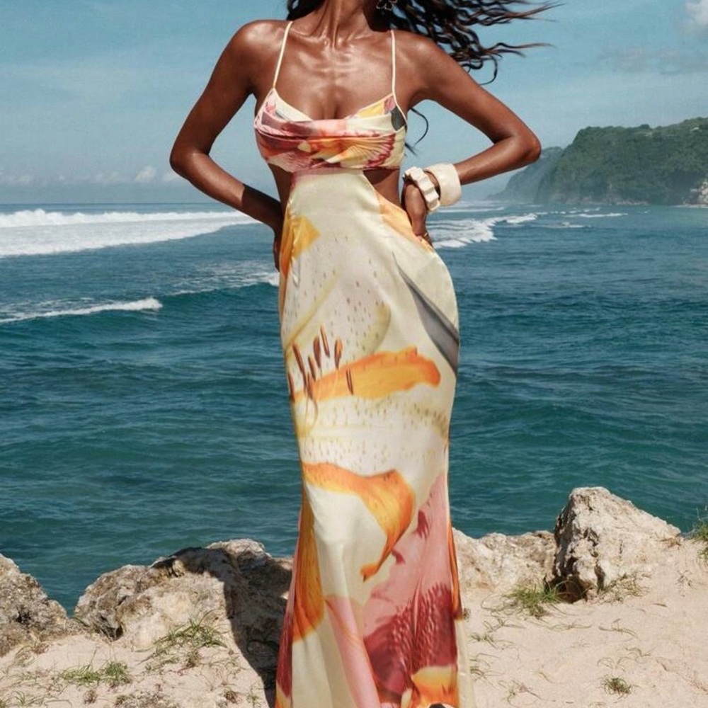 Floral Maxi Dress in Cream and Orange